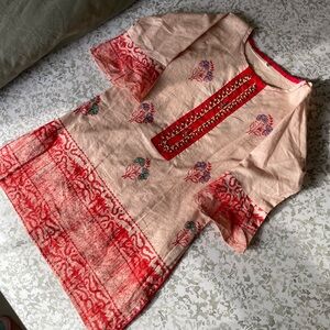 Girls’ Red and Cream Embroidered Tunic/Khurta